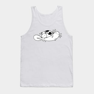 Axolotl and Tiny Cow - White and Black Line Tank Top